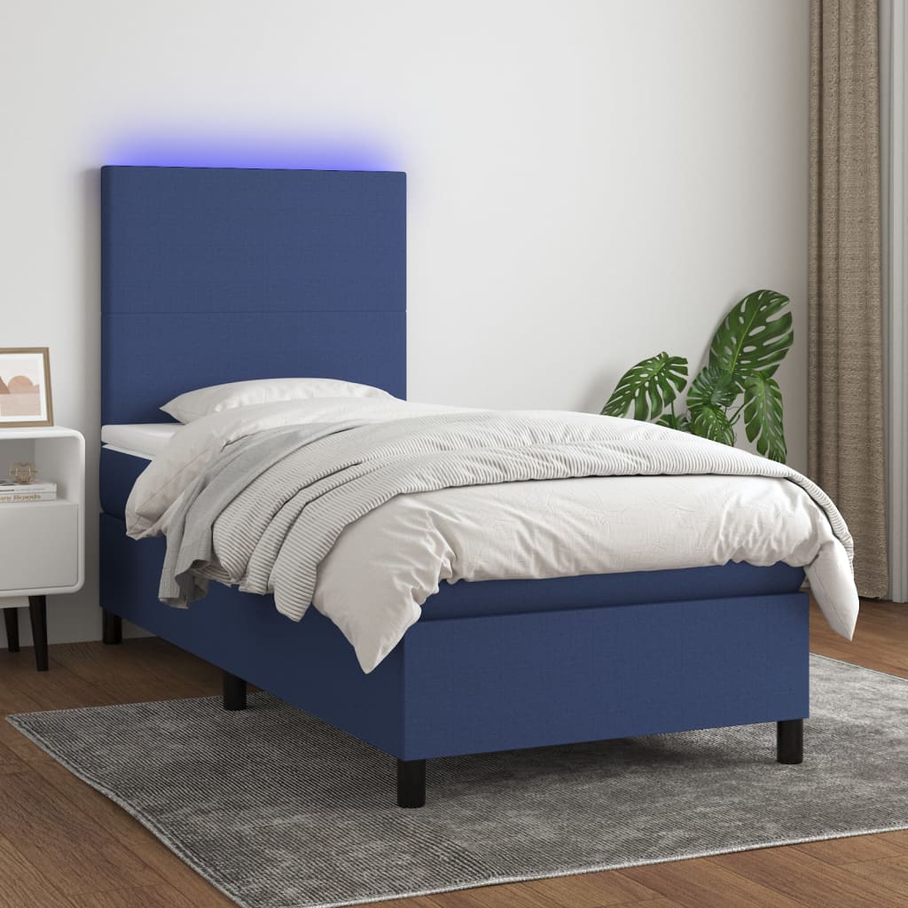Box Spring Postel S Matrací A Led Textil Modrá