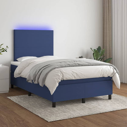Box Spring Postel S Matrací A Led Textil Modrá