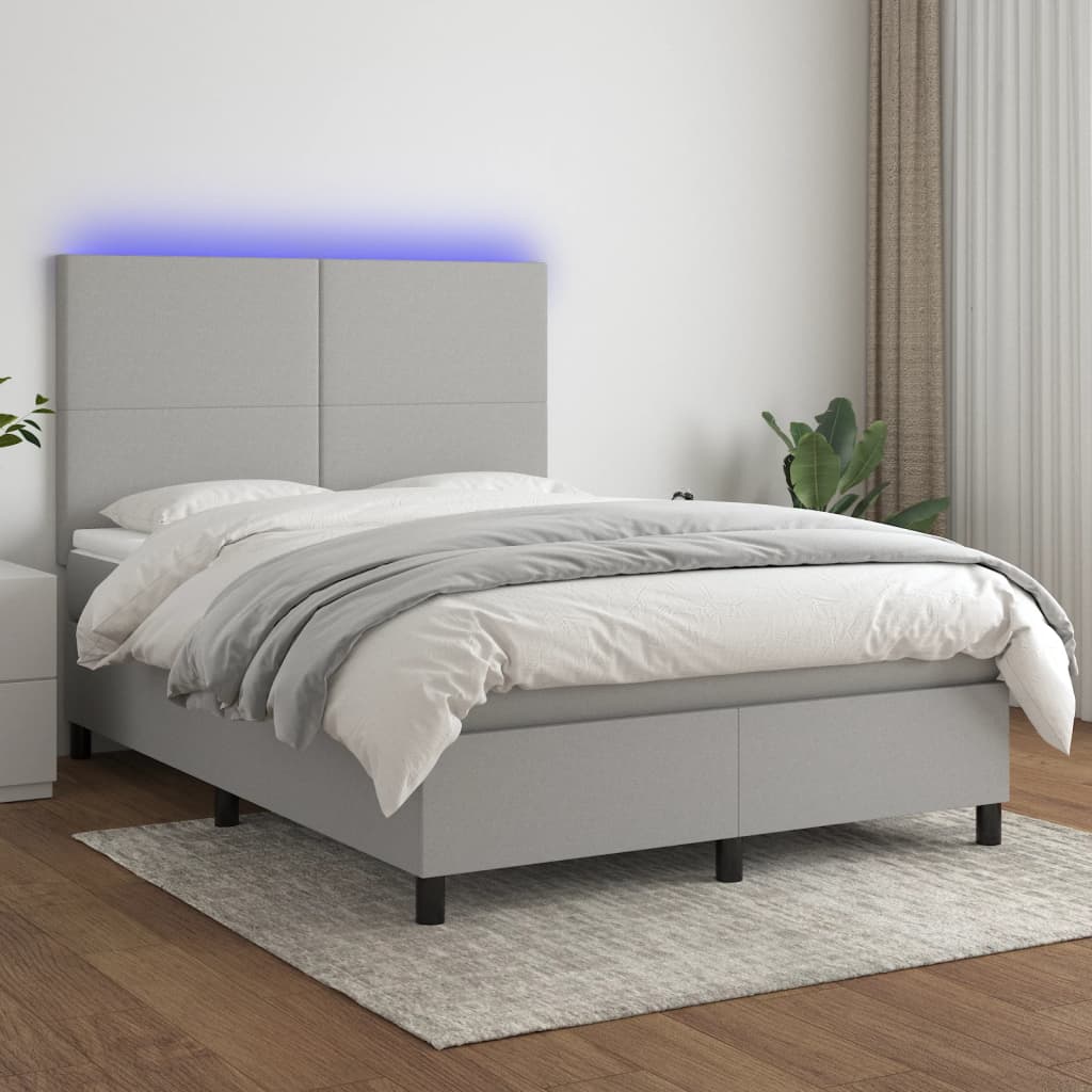 Box Spring Postel S Matrací A Led Textil Světle Šedá