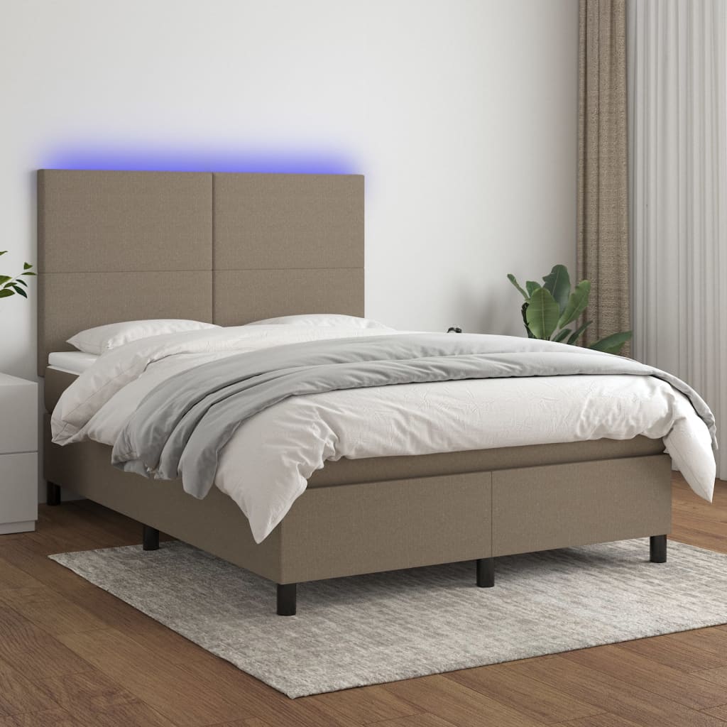 Box Spring Postel S Matrací A Led Textil Taupe
