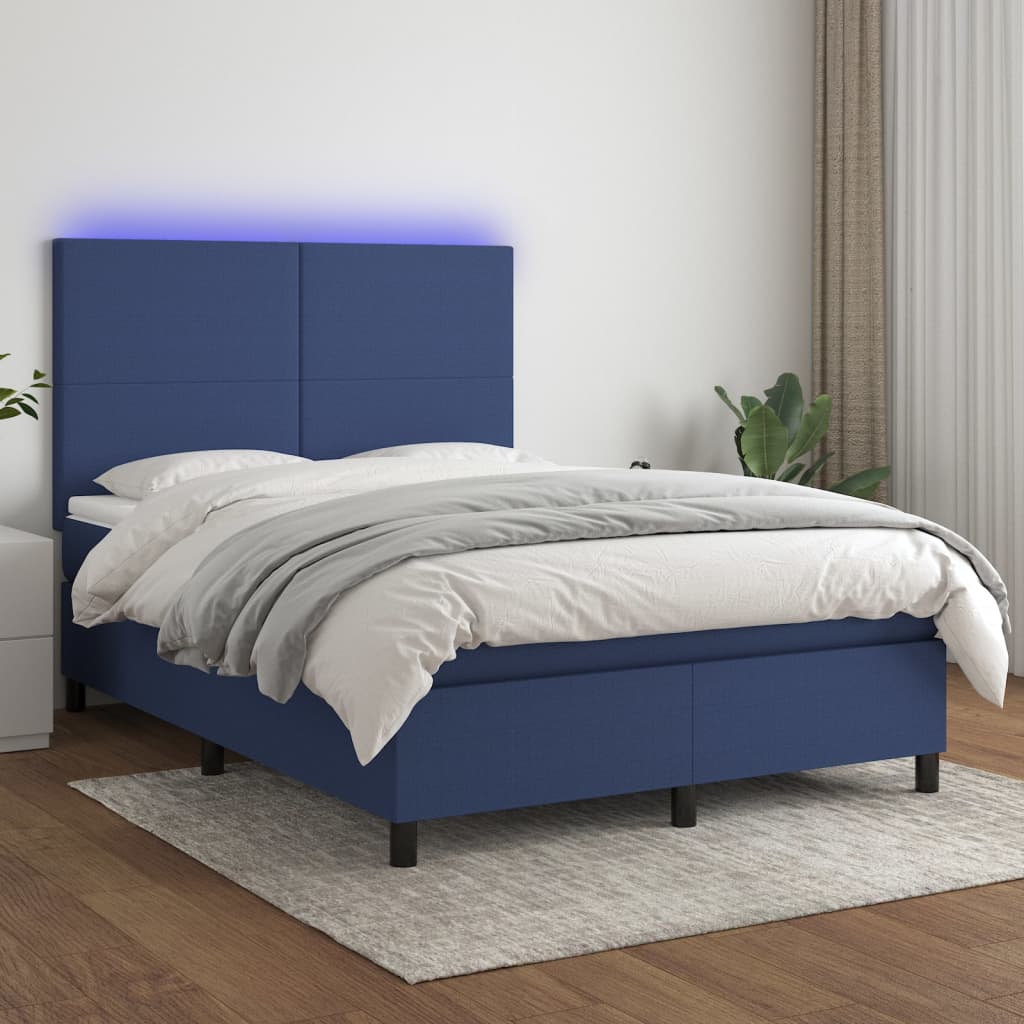 Box Spring Postel S Matrací A Led Textil Modrá