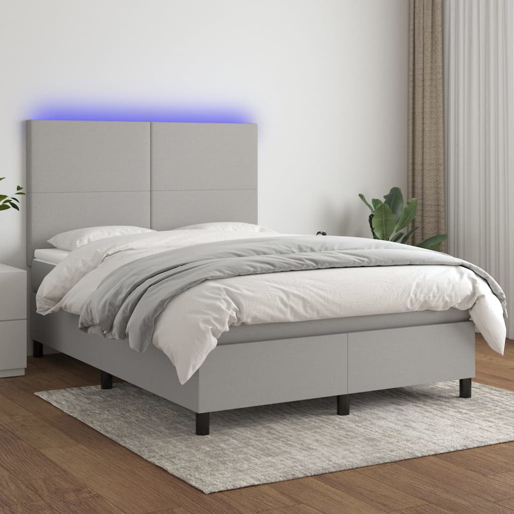 Box Spring Postel S Matrací A Led Textil Světle Šedá