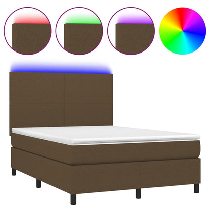 Box Spring Postel S Matrací A Led Tmavě Hnědá 140X200 Cm Textil