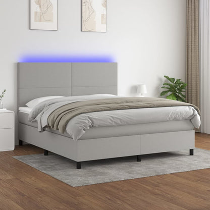 Box Spring Postel S Matrací A Led Textil Světle Šedá