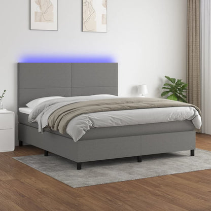 Box Spring Postel S Matrací A Led Textil Tmavě Šedá