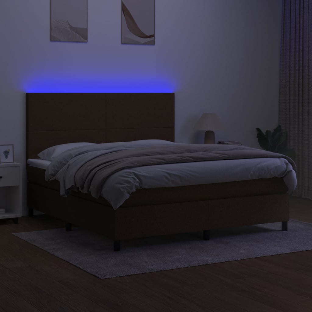 Box Spring Postel S Matrací A Led Tmavě Hnědá 180X200 Cm Textil