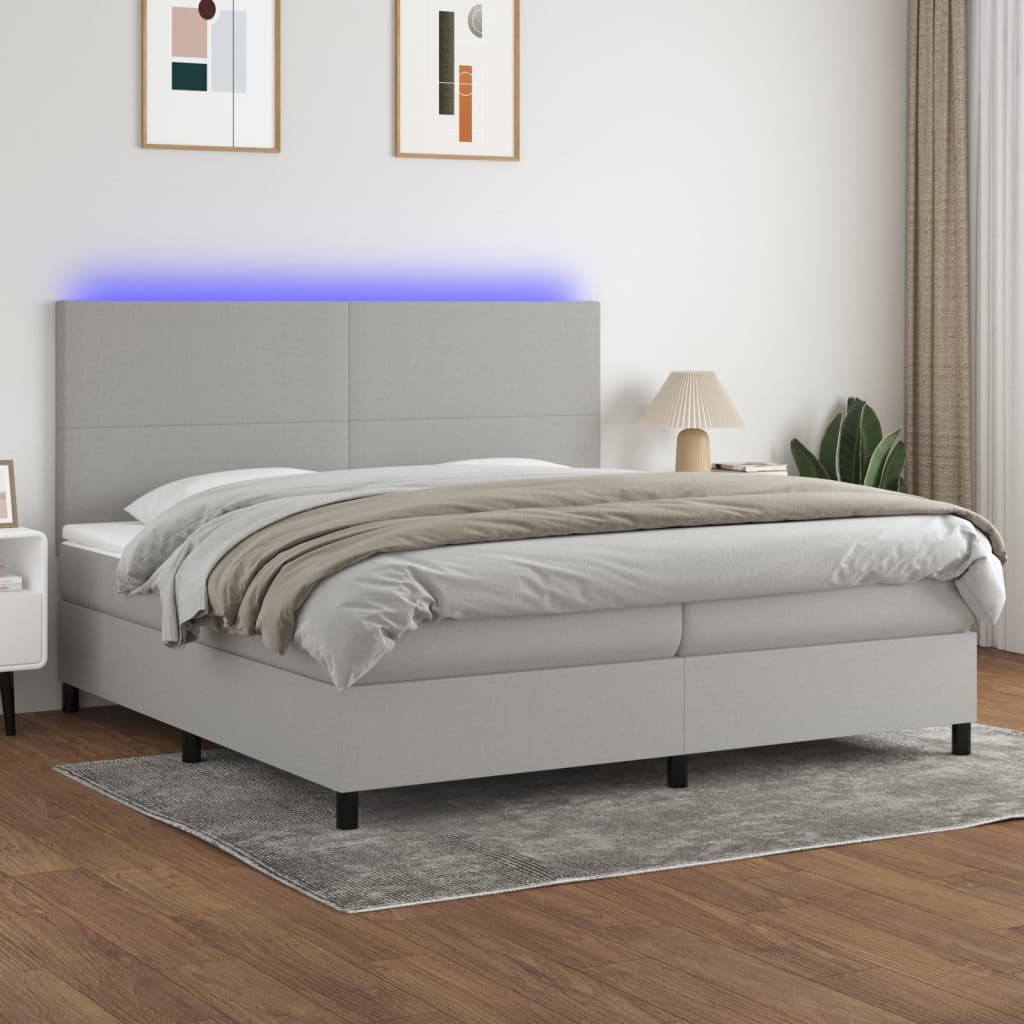 Box Spring Postel S Matrací A Led Textil Světle Šedá