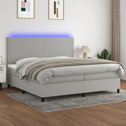 Box Spring Postel S Matrací A Led Textil Světle Šedá