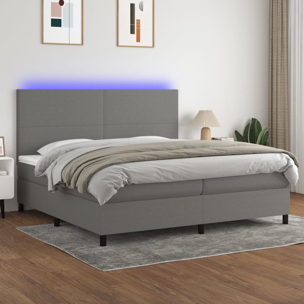 Box Spring Postel S Matrací A Led Textil Tmavě Šedá