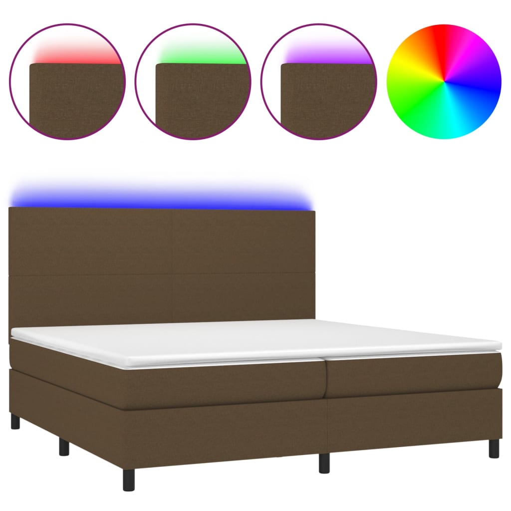 Box Spring Postel S Matrací A Led Tmavě Hnědá 200X200 Cm Textil