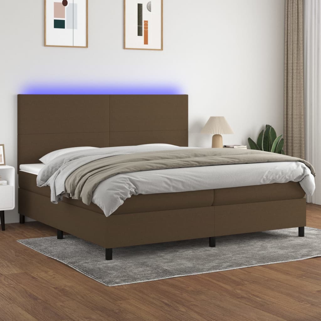 Box Spring Postel S Matrací A Led Tmavě Hnědá 200X200 Cm Textil