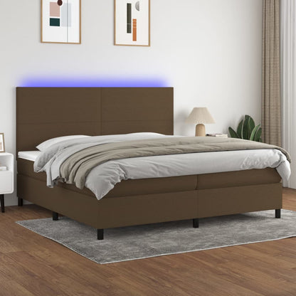 Box Spring Postel S Matrací A Led Tmavě Hnědá 200X200 Cm Textil