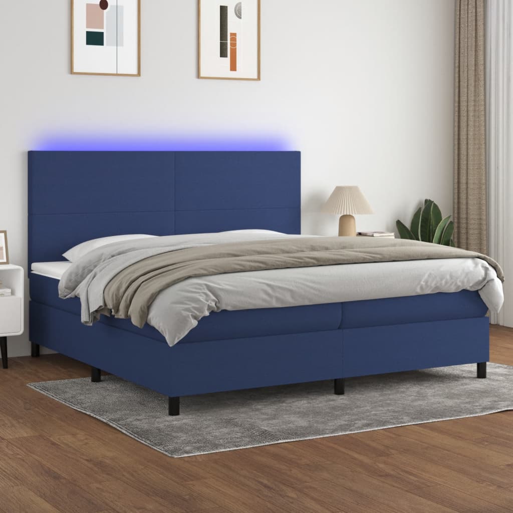Box Spring Postel S Matrací A Led Textil Modrá
