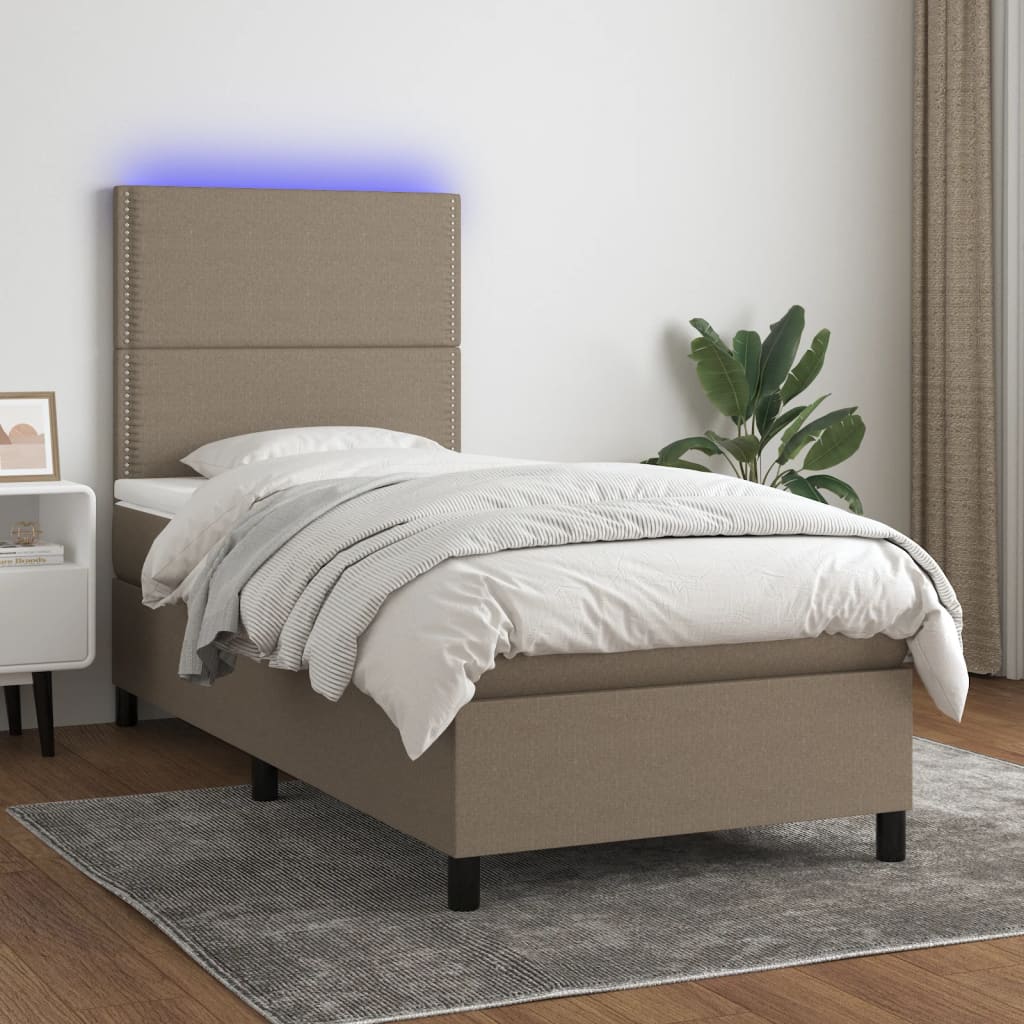 Box Spring Postel S Matrací A Led Textil Taupe