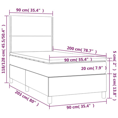 Box Spring Postel S Matrací A Led Tmavě Hnědá 90X200 Cm Textil