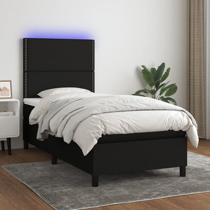 Box Spring Postel S Matrací A Led Černá Textil Černá