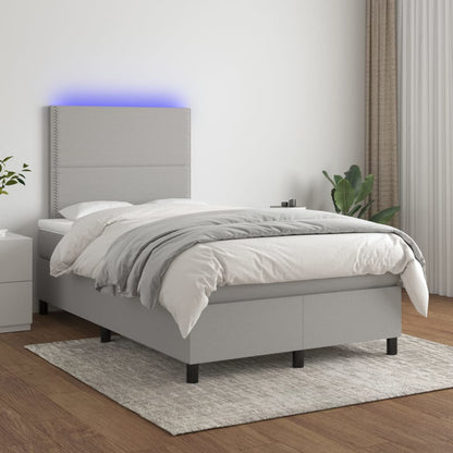 Box Spring Postel S Matrací A Led Textil Světle Šedá
