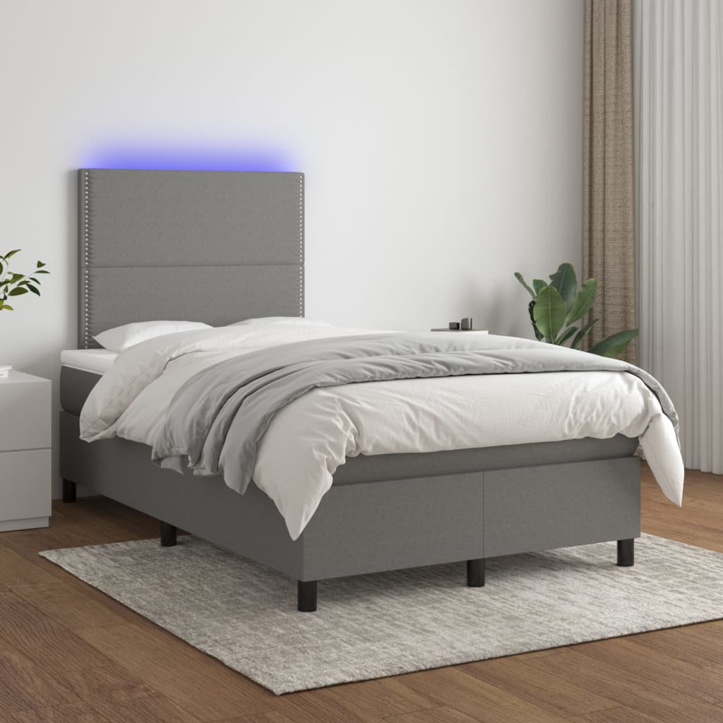 Box Spring Postel S Matrací A Led Textil Tmavě Šedá