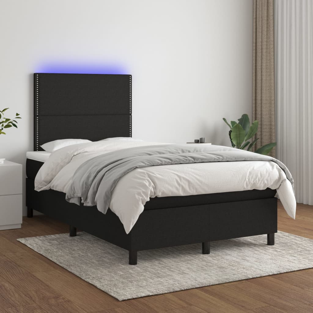Box Spring Postel S Matrací A Led Černá Textil Černá