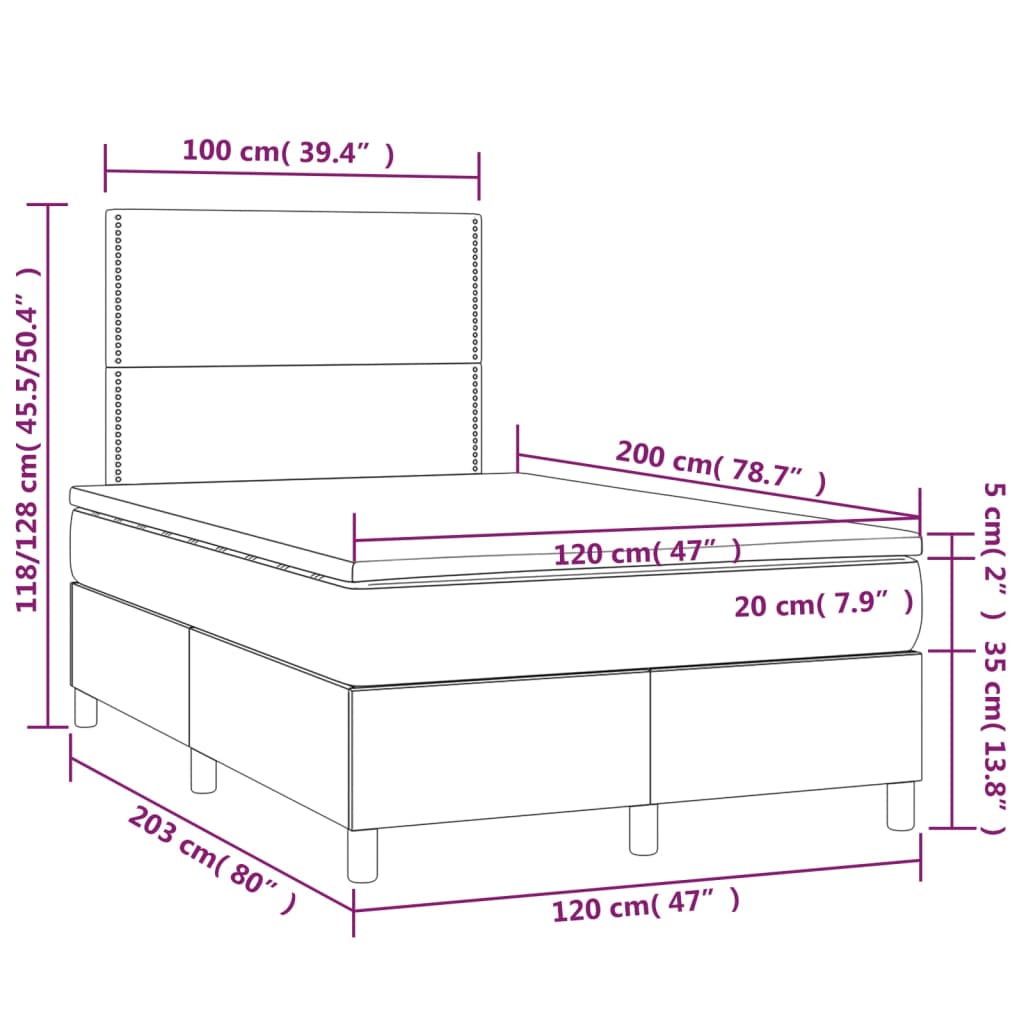 Box Spring Postel S Matrací A Led Tmavě Hnědá 120X200 Cm Textil