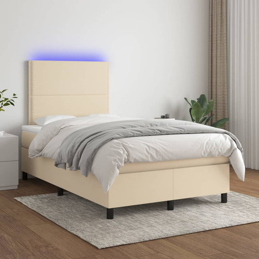 Box Spring Postel S Matrací A Led Textil Krémová