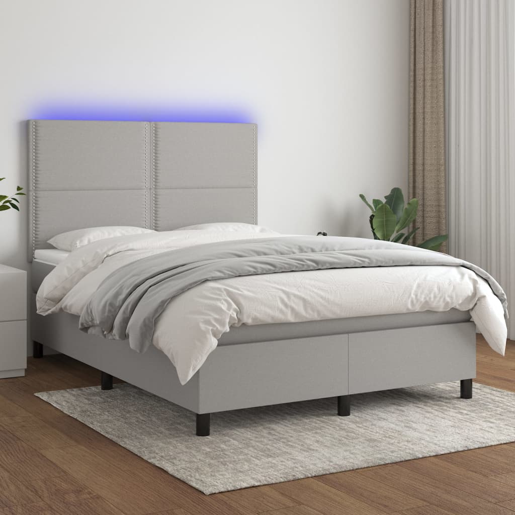 Box Spring Postel S Matrací A Led Textil Světle Šedá