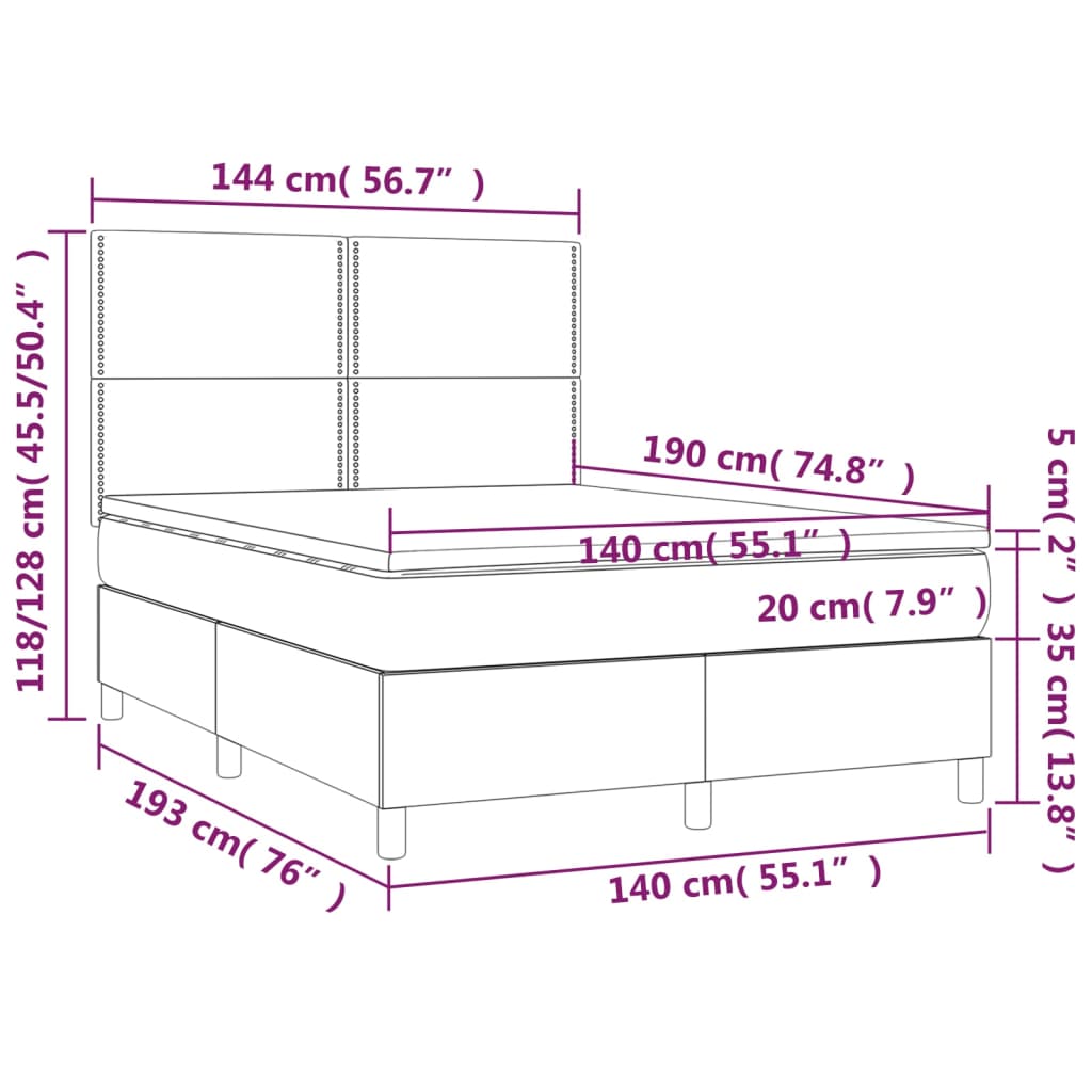 Box Spring Postel S Matrací A Led Tmavě Hnědá 140X190 Cm Textil