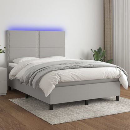 Box Spring Postel S Matrací A Led Textil Světle Šedá