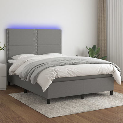 Box Spring Postel S Matrací A Led Textil Tmavě Šedá