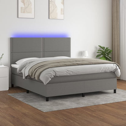 Box Spring Postel S Matrací A Led Textil Tmavě Šedá