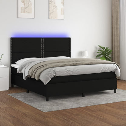 Box Spring Postel S Matrací A Led Černá Textil Černá