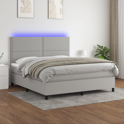 Box Spring Postel S Matrací A Led Textil Světle Šedá