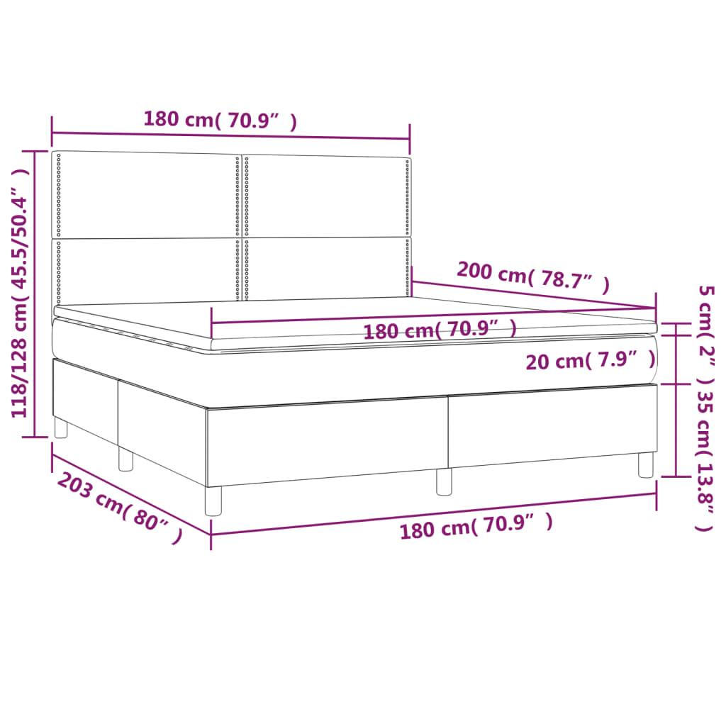 Box Spring Postel S Matrací A Led Tmavě Hnědá 180X200 Cm Textil