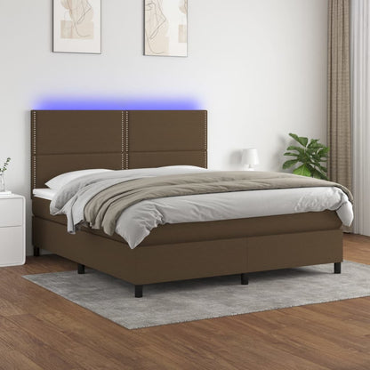 Box Spring Postel S Matrací A Led Tmavě Hnědá 180X200 Cm Textil