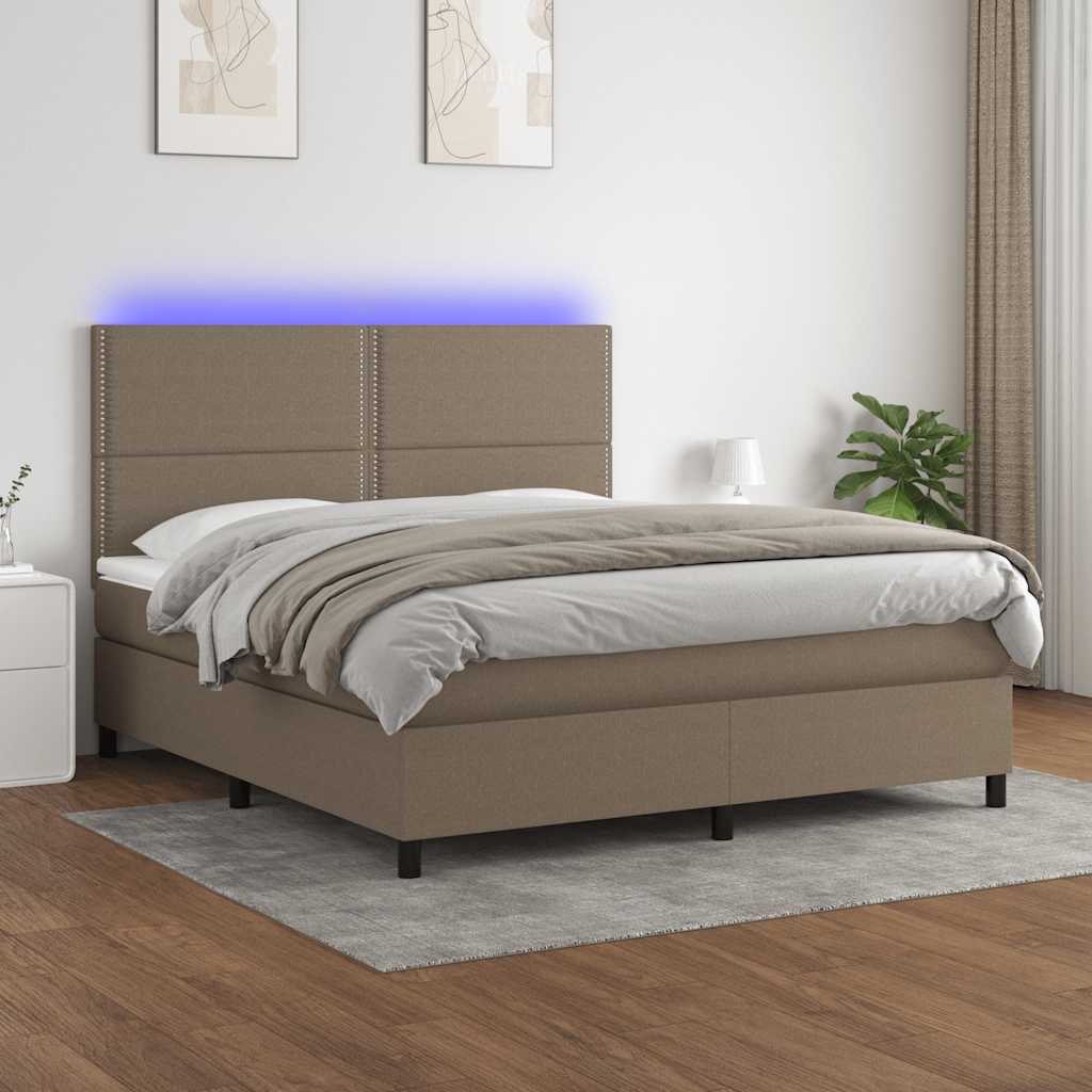 Box Spring Postel S Matrací A Led Textil Taupe