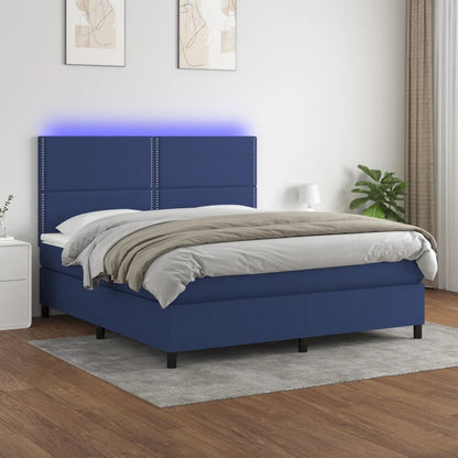 Box Spring Postel S Matrací A Led Textil Modrá
