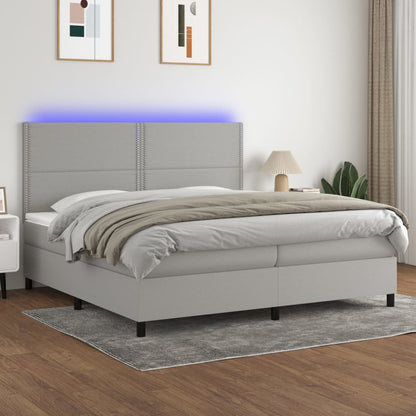 Box Spring Postel S Matrací A Led Textil Světle Šedá