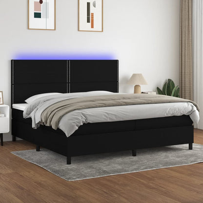 Box Spring Postel S Matrací A Led Černá Textil Černá