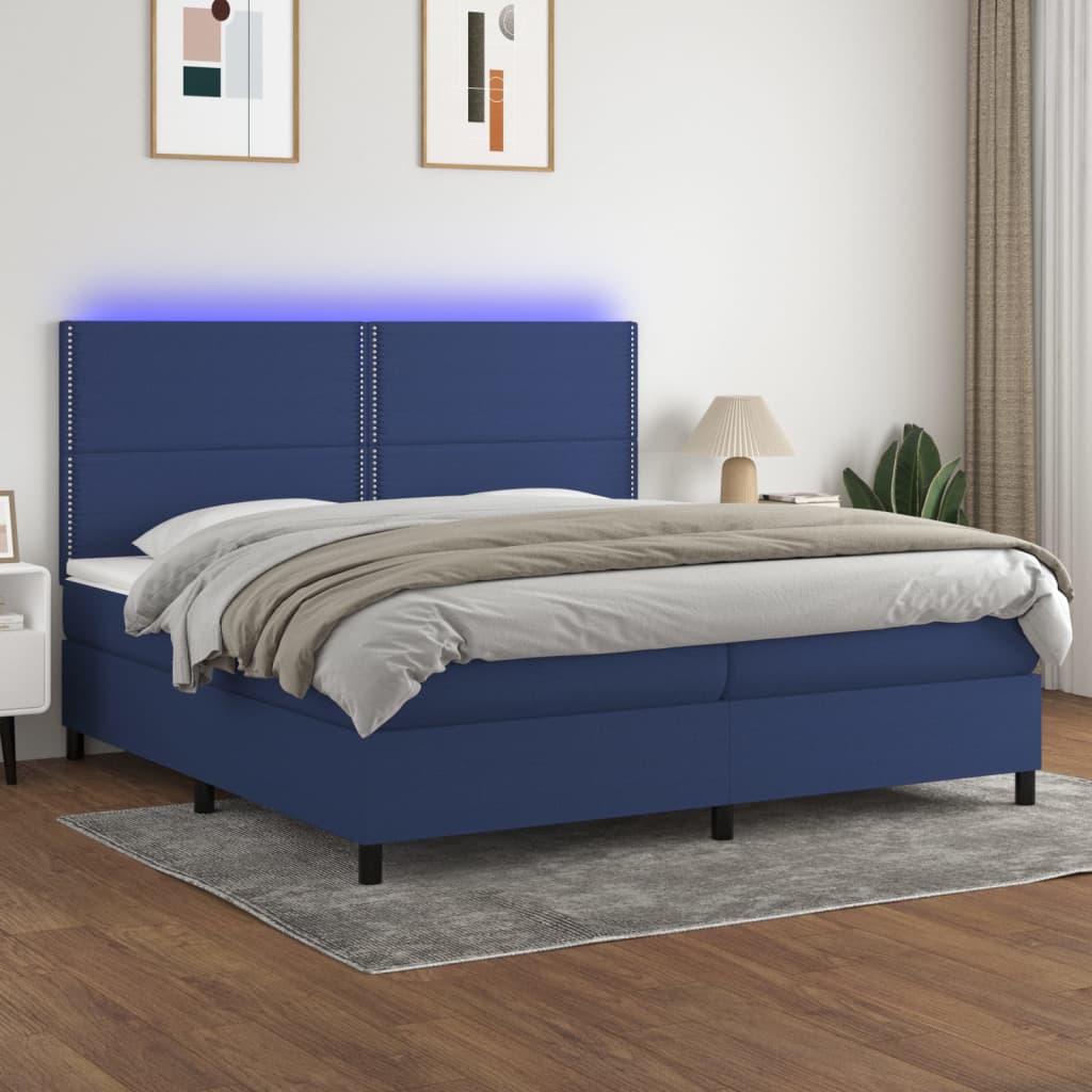 Box Spring Postel S Matrací A Led Textil Modrá