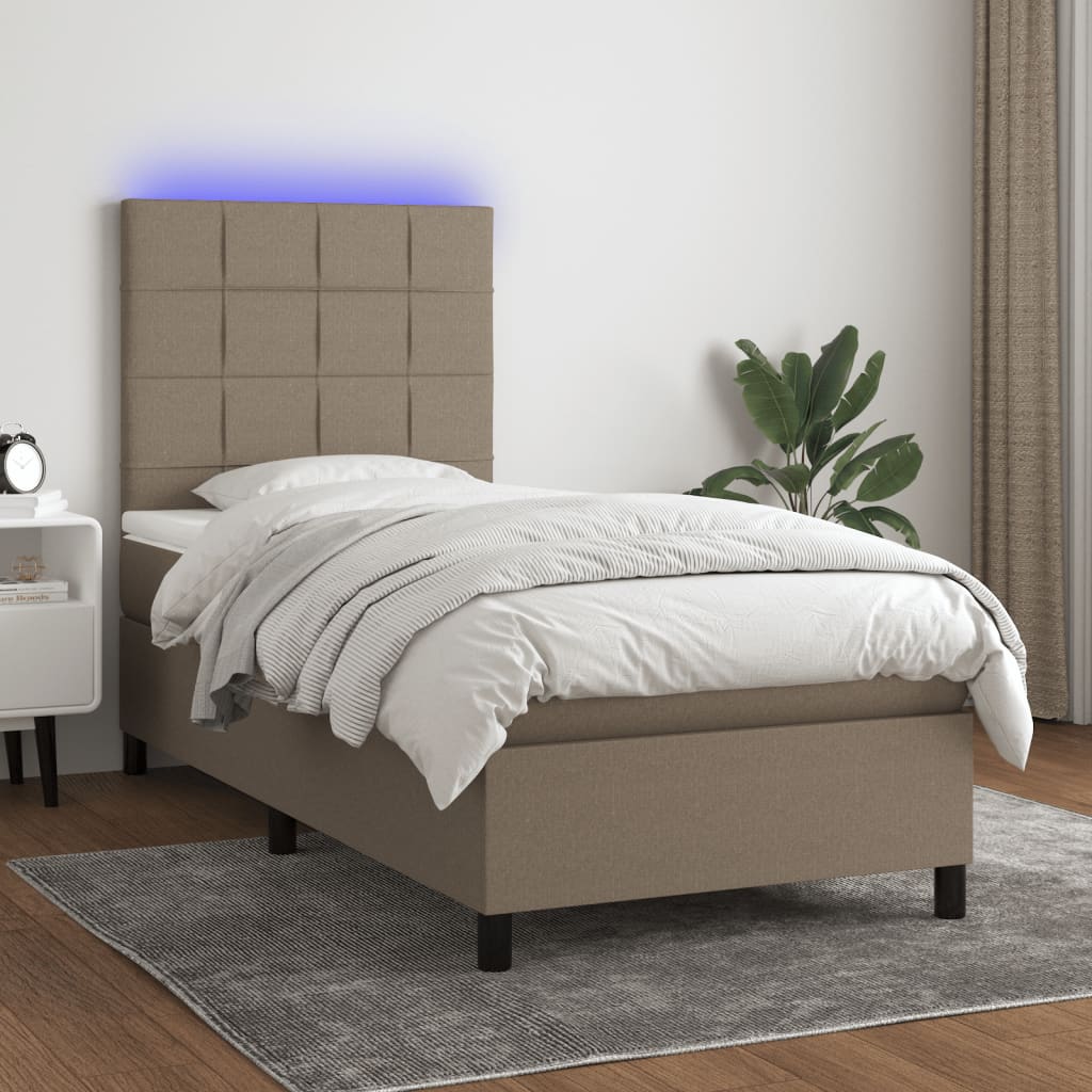 Box Spring Postel S Matrací A Led Textil Taupe