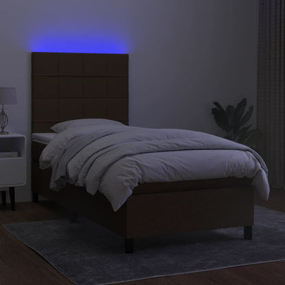 Box Spring Postel S Matrací A Led Tmavě Hnědá 90X190 Cm Textil