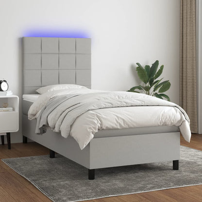 Box Spring Postel S Matrací A Led Textil Světle Šedá