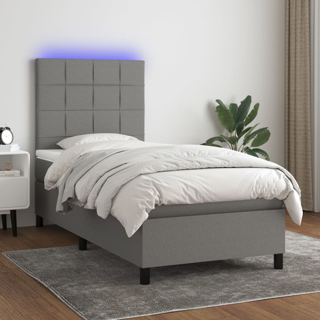 Box Spring Postel S Matrací A Led Textil Tmavě Šedá