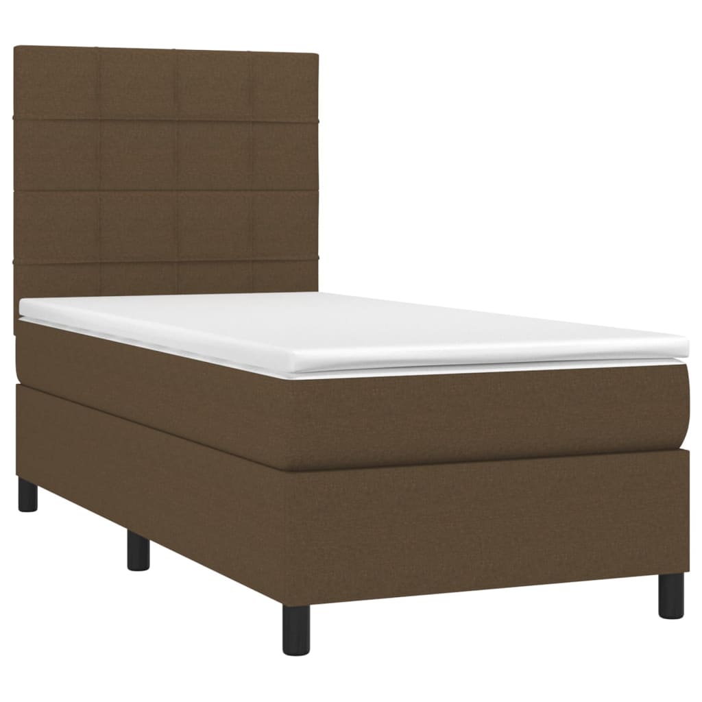 Box Spring Postel S Matrací A Led Tmavě Hnědá 100X200 Cm Textil