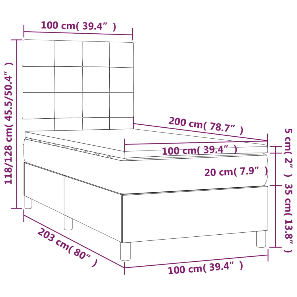 Box Spring Postel S Matrací A Led Tmavě Hnědá 100X200 Cm Textil