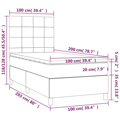 Box Spring Postel S Matrací A Led Tmavě Hnědá 100X200 Cm Textil