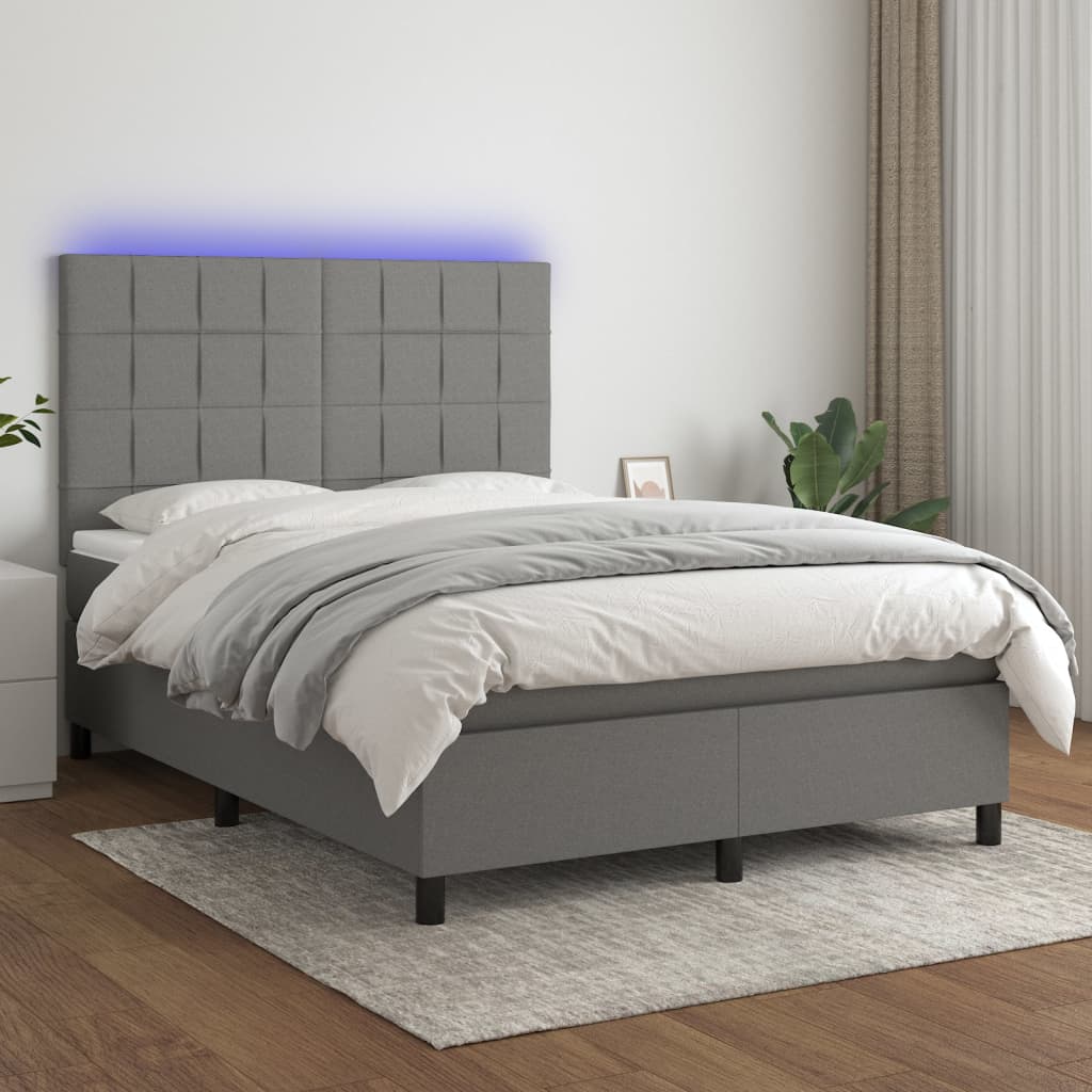 Box Spring Postel S Matrací A Led Textil Tmavě Šedá