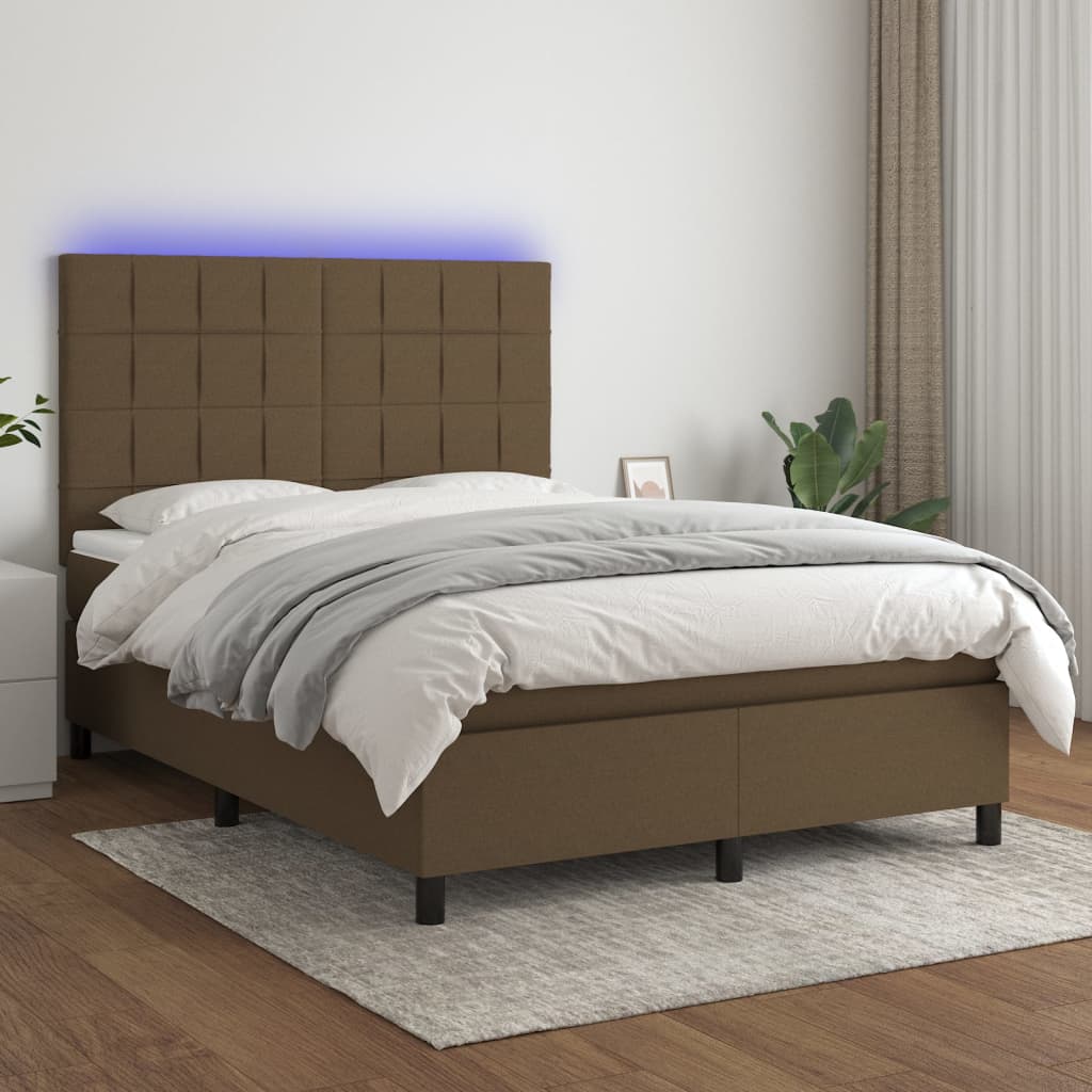 Box Spring Postel S Matrací A Led Tmavě Hnědá 140X190 Cm Textil