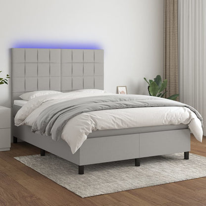 Box Spring Postel S Matrací A Led Textil Světle Šedá