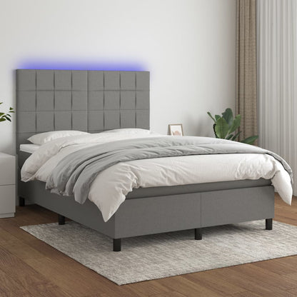 Box Spring Postel S Matrací A Led Textil Tmavě Šedá
